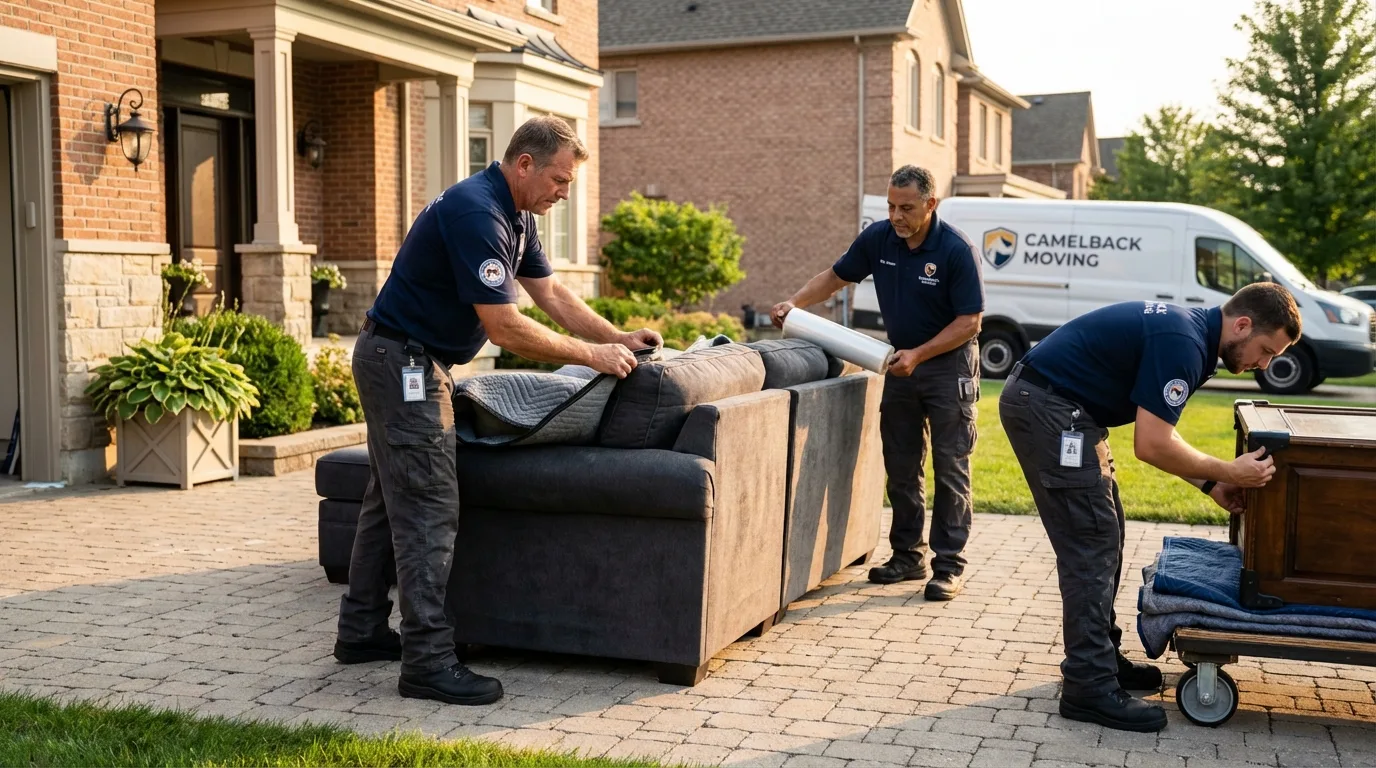 Large estate moving crew wrapping furniture in Elmhurst, IL
